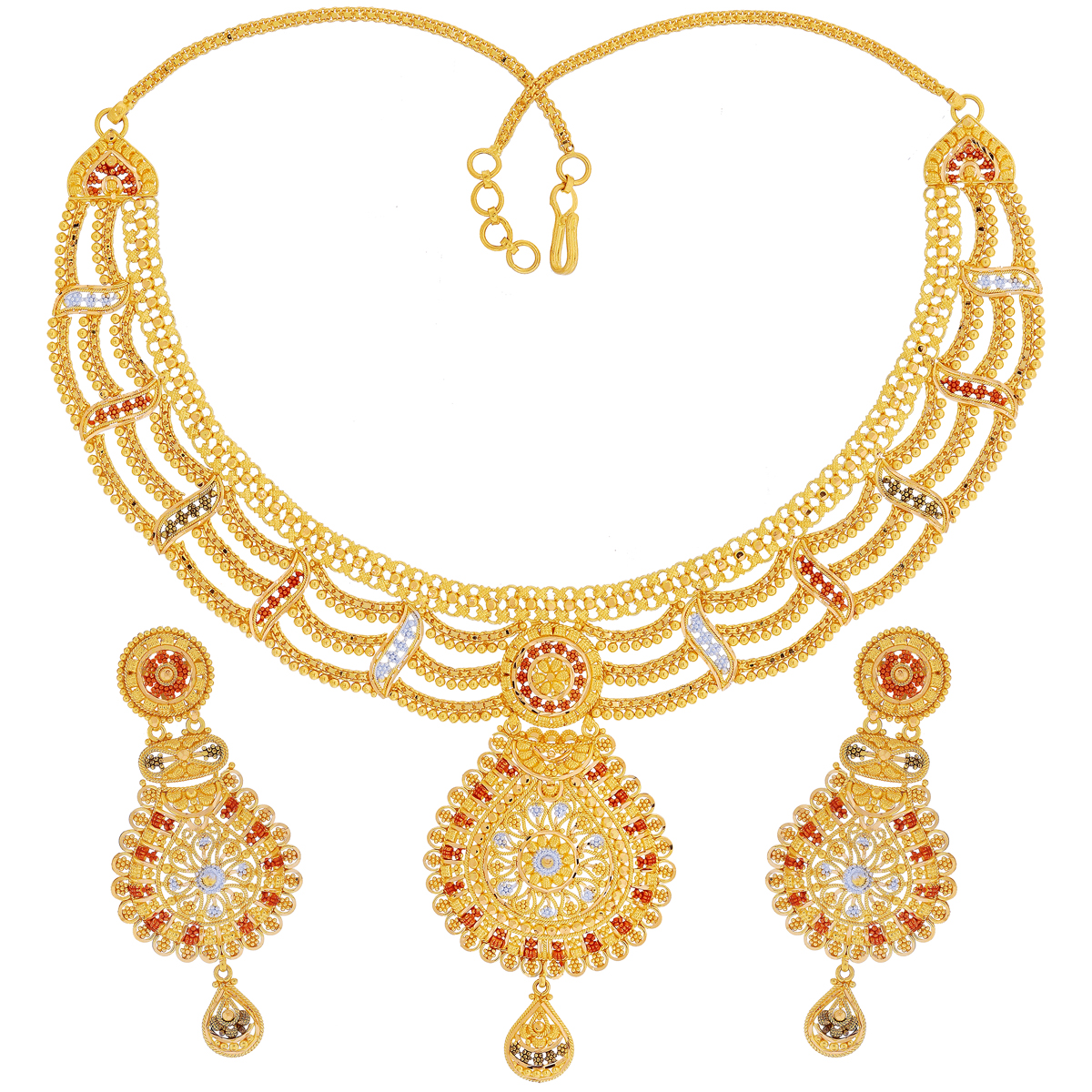 Rubans Women 22K Gold Plated Handcrafted Ruby Stone Necklace Set -  Absolutely Desi