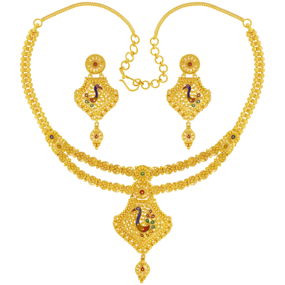 Mesmerizing Peacock Necklace Set with Minakari in 22K Gold Malani Jewelers